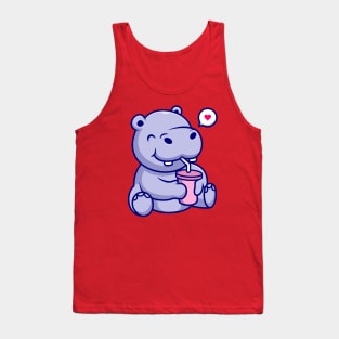 Cute Hippo Drinking Cartoon Tank Top